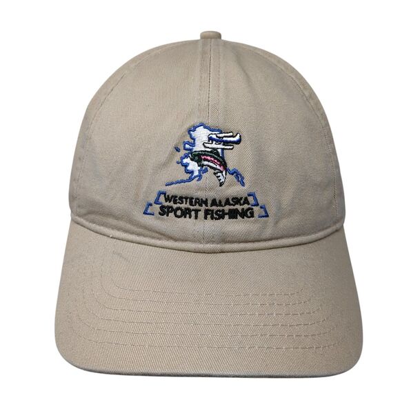 Western Alaska Sport Fishing Slideback Hat Tan OS Adjustable Embroidered Ivory - Picture 1 of 9
